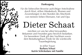 Traueranzeige von Dieter Schaat von WVG - Wochenspiegel Dessau / Köthen