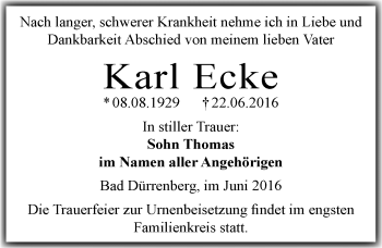 Traueranzeige von Karl Ecke von Mitteldeutsche Zeitung Merseburg/Querfurt