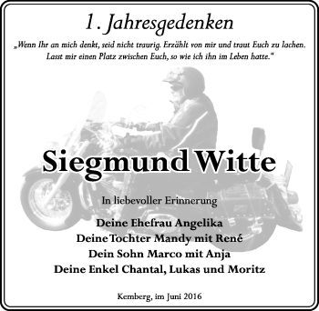 Traueranzeige von Siegmund Witte von Mitteldeutsche Zeitung Wittenberg