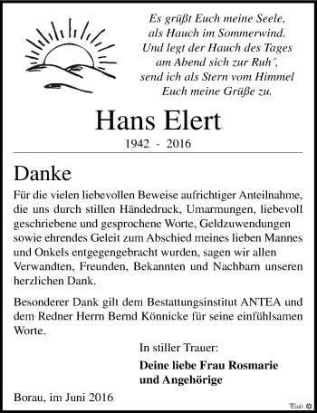 Traueranzeige von Hans Elert von Mitteldeutsche Zeitung Weißenfels