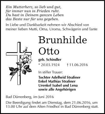 Traueranzeige von Brunhilde Otto von Mitteldeutsche Zeitung Merseburg/Querfurt