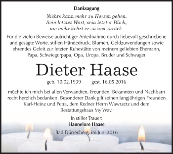 Traueranzeige von Dieter Haase von WVG - Wochenspiegel Merseburg