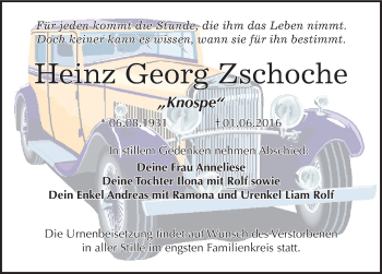Traueranzeige von Heinz Georg Zschoche von Mitteldeutsche Zeitung Bitterfeld