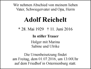 Traueranzeige von Adolf Reichelt von Mitteldeutsche Zeitung Köthen