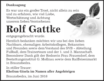 Traueranzeige von Rolf Gattke von WVG - Wochenspiegel Merseburg