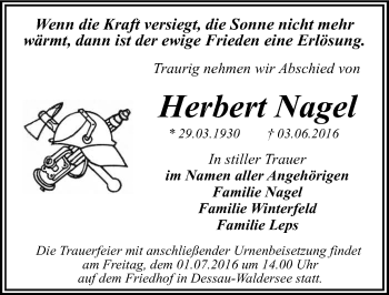 Traueranzeige von Herbert Nagel von Mitteldeutsche Zeitung Dessau-Roßlau