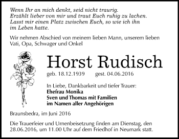Traueranzeige von Horst Rudisch von WVG - Wochenspiegel Merseburg