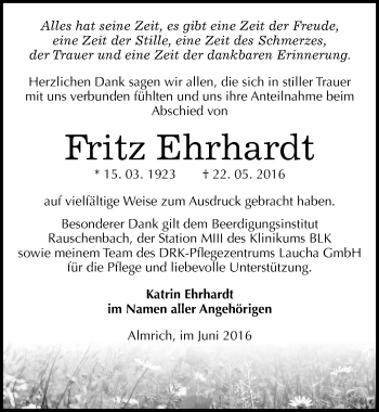 Traueranzeige von Fritz Ehrhardt von Mitteldeutsche Zeitung Naumburg/Nebra