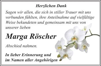 Traueranzeige von Marga Röscher von Mitteldeutsche Zeitung Dessau-Roßlau