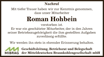 Traueranzeige von Roman Hohbein von Super Sonntag Zeitz
