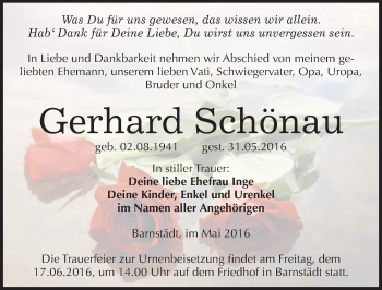 Traueranzeige von Gerhard Schönau von Mitteldeutsche Zeitung Merseburg/Querfurt