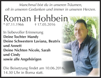 Traueranzeige von Roman Hohbein von Super Sonntag Zeitz