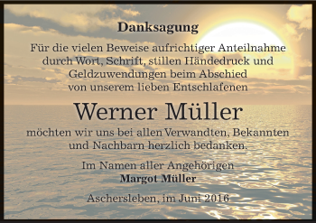 Traueranzeige von Werner Müller von Mitteldeutsche Zeitung Aschersleben