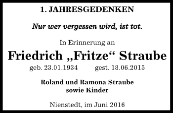 Traueranzeige von Friedrich Straube von Mitteldeutsche Zeitung Sangerhausen