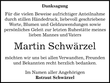 Traueranzeige von Martin Schwärzel von Mitteldeutsche Zeitung Bernburg