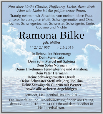 Traueranzeige von Ramona Bilke von Super Sonntag SGH Mansf. Land