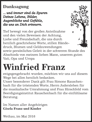 Traueranzeige von Winfried Franz von WVG - Wochenspiegel NMB / WSF / ZTZ