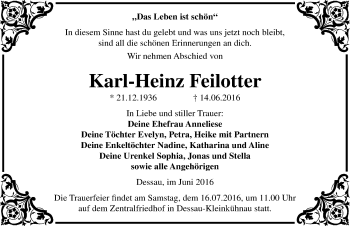 Traueranzeige von Karl-Heinz Feilotter von Mitteldeutsche Zeitung Dessau-Roßlau