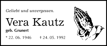 Traueranzeige von Vera Kautz von Mitteldeutsche Zeitung Naumburg/Nebra