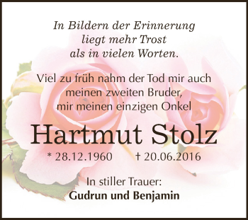 Traueranzeige von Hartmut Stolz von WVG - Wochenspiegel Dessau / Köthen