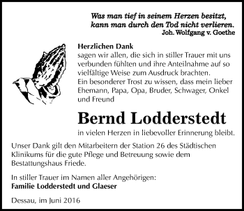 Traueranzeige von Bernd Lodderstedt von Mitteldeutsche Zeitung Dessau-Roßlau
