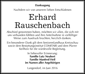 Traueranzeige von Erhard Rauschenbach von Mitteldeutsche Zeitung Zeitz
