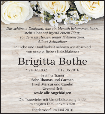 Traueranzeige von Brigitta Bothe von Mitteldeutsche Zeitung Bitterfeld
