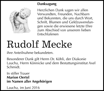 Traueranzeige von Rudolf Mecke von Mitteldeutsche Zeitung Naumburg/Nebra