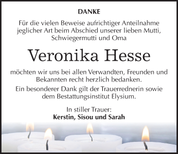 Traueranzeige von Veronika Hesse von Mitteldeutsche Zeitung Halle/Saalkreis