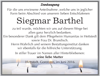 Traueranzeige von Siegmar Barthel von Mitteldeutsche Zeitung Mansfelder Land
