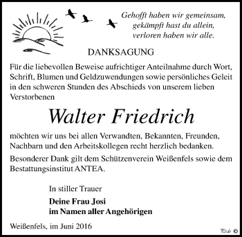 Traueranzeige von Walter Friedrich von Mitteldeutsche Zeitung Weißenfels