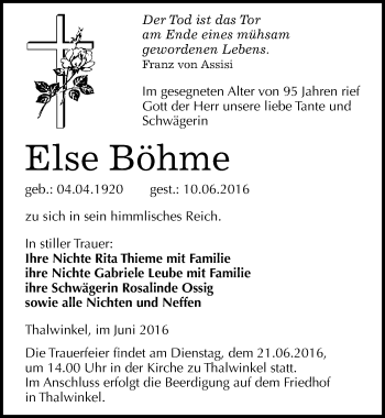 Traueranzeige von Else Böhme von Mitteldeutsche Zeitung Naumburg/Nebra