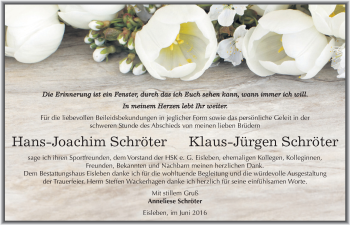 Traueranzeige von Hans-Joachim und Klaus-Jürgen Schröter von Mitteldeutsche Zeitung Mansfelder Land