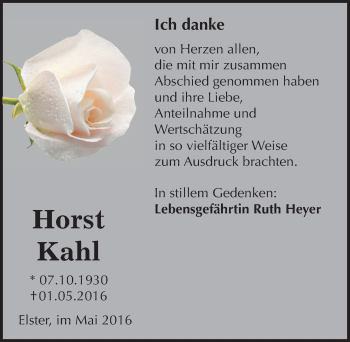 Traueranzeige von Horst Kahl von Mitteldeutsche Zeitung Wittenberg