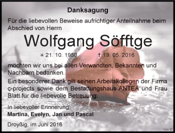 Traueranzeige von Wolfgang Söfftge von Mitteldeutsche Zeitung Zeitz