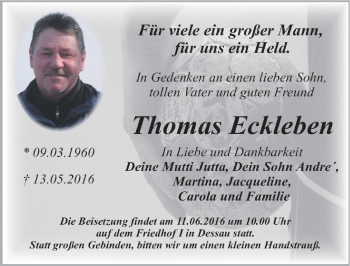 Traueranzeige von Thomas Eckleben von Mitteldeutsche Zeitung Wittenberg