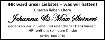 Traueranzeige von Johanna und Max Steinert von Mitteldeutsche Zeitung Zeitz