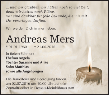 Traueranzeige von Andreas Mers von Mitteldeutsche Zeitung Dessau-Roßlau