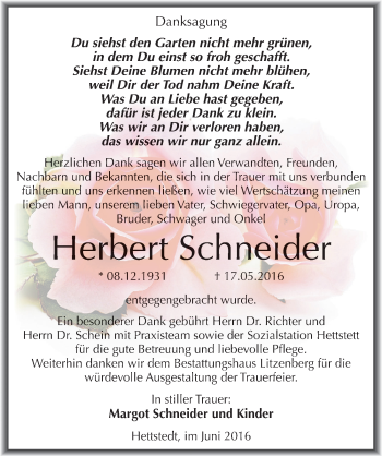 Traueranzeige von Herbert Schneider von Mitteldeutsche Zeitung Mansfelder Land