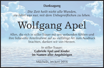 Traueranzeige von Wolfgang Apel von Mitteldeutsche Zeitung Merseburg/Querfurt