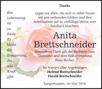 Traueranzeige von Anita Brettschneider von Mitteldeutsche Zeitung Sangerhausen