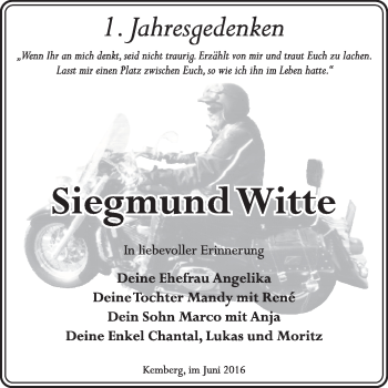 Traueranzeige von Siegmund Witte von Super Sonntag Wittenberg