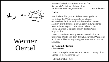 Traueranzeige von Werner Oertel von Mitteldeutsche Zeitung Mansfelder Land
