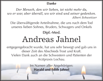 Traueranzeige von Andreas Jahnel von Mitteldeutsche Zeitung Halle/Saalkreis