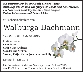 Traueranzeige von Walburga Bachmann von Mitteldeutsche Zeitung Dessau-Roßlau