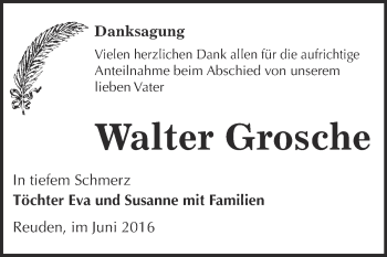 Traueranzeige von Walter Grosche von WVG - Wochenspiegel Bitterfeld