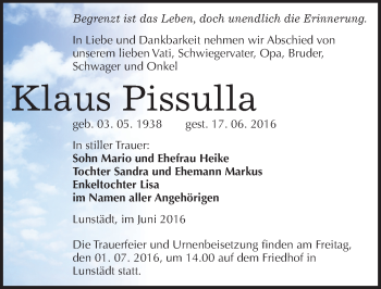 Traueranzeige von Klaus Pissulla von Mitteldeutsche Zeitung Merseburg/Querfurt