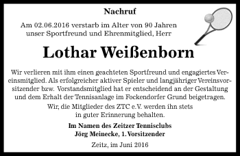 Traueranzeige von Lothar Weißenborn von Mitteldeutsche Zeitung Zeitz