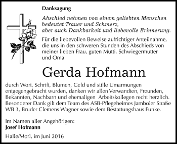 Traueranzeige von Gerda Hofmann von Mitteldeutsche Zeitung Halle/Saalkreis