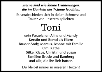 Traueranzeige von Toni  von Mitteldeutsche Zeitung Bernburg